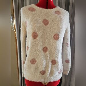 Soho Apparel Super Soft Polka Dot White & Pink Sweater
